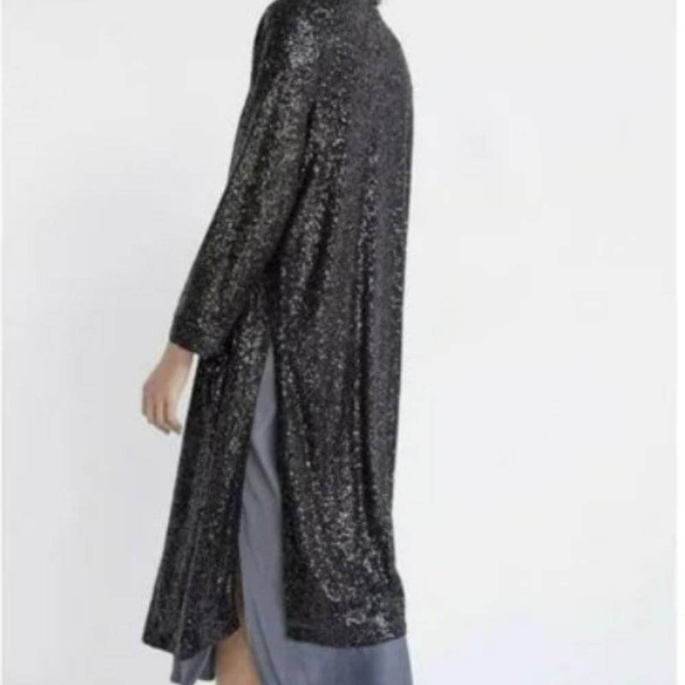 Anthropologie Dulcinea Sequin Black Duster Size XL